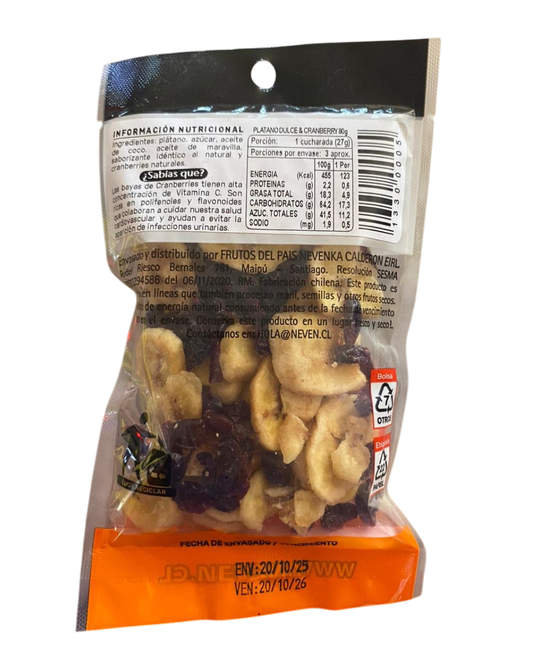 PLATANO DULCE Y CRANBERRY NEVEN 90 GR.