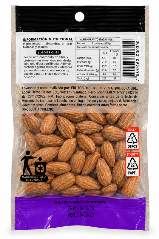 ALMENDRAS TOSTADAS Y SALADAS NEVEN 80 GR.