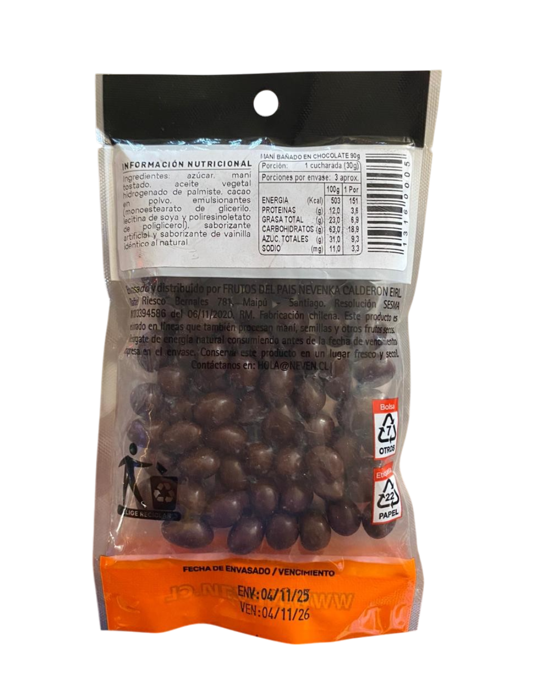 MANI BAÑADO EN CHOCOLATE NEVEN 90 GR.